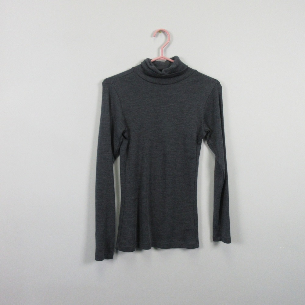 WOOLX PEYTON Womens Small Gray 100% Merino Wool Turtleneck Long Sleeve Top